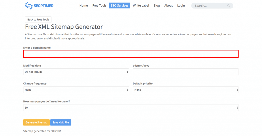 seoptimer sitemap generator